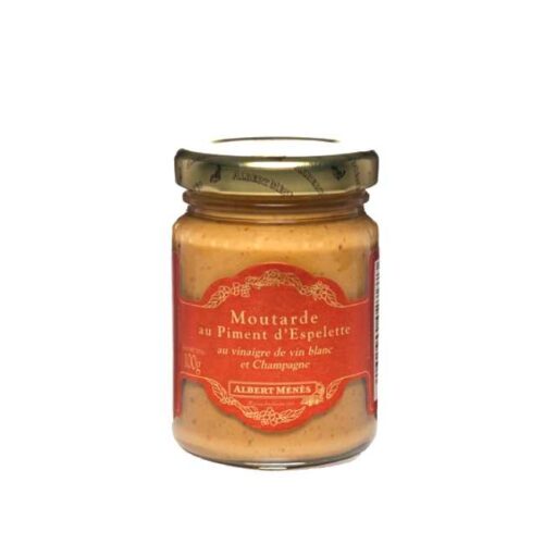 Moutarde aux piment d'Espelette (sennep med Espelette-chili) fra franske Albert Ménés, glass á 100g