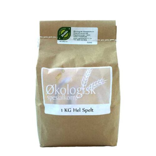 1 kg økologiske, norskproduserte hele korn av spelt fra Sigdal Mølle
