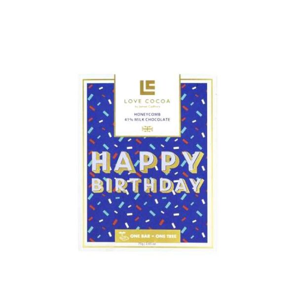 75 g engelsk honningsjokolade med bursdagshilsen "Happy birthday"