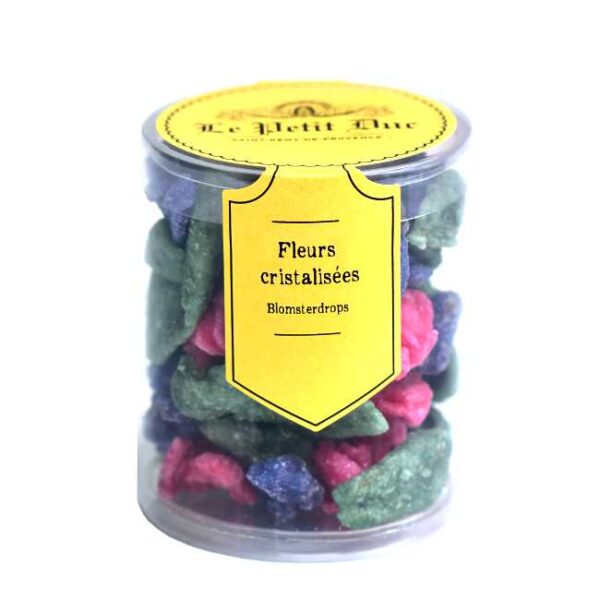 70 g Fleurs et feuilles cristalisées (krystalliserte blader og kronblader), produsert i Provence av Le Petit Duc