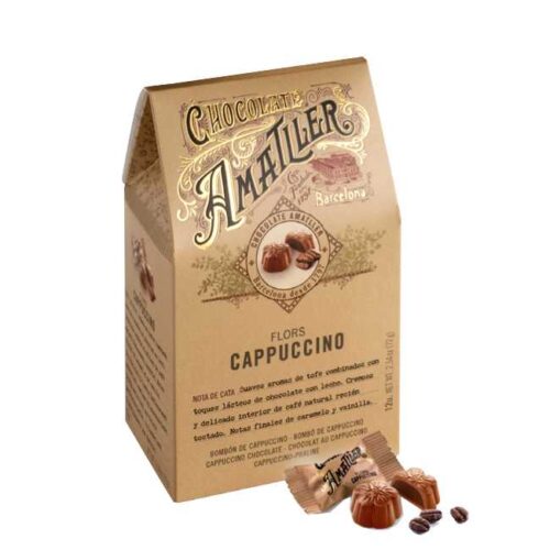 72 g sjokoladeblomster fylt med cappuccino, fra Amatller i Barcelona