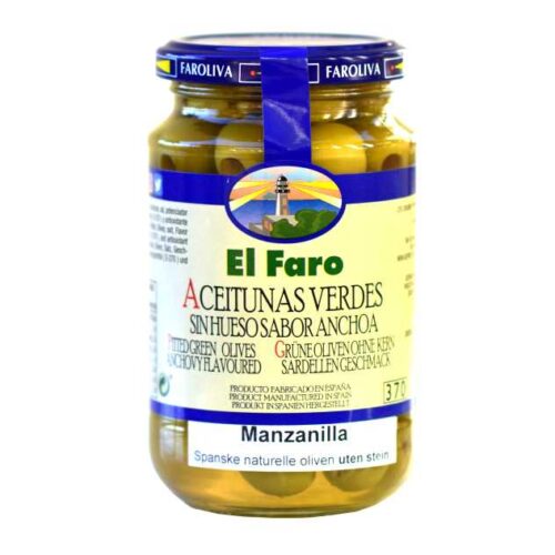 350 g hele manzanillaoliven uten stein i saltlake (derav 160 g oliven)
