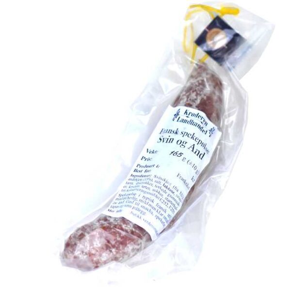 Ca. 165 g fransk spekepølse med svine- og andekjøtt (saucisson sec au canard)
