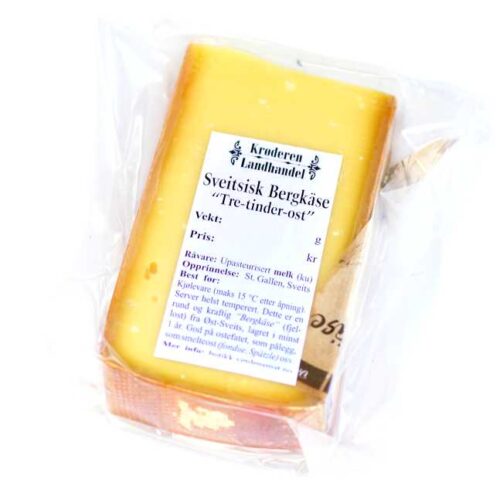 300 g kraftig, sveitsisk alpeost, type "Drei Gipfel Bergkäse"