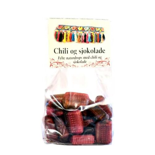 115 g fylte drops med sjokolade og chili (naturlige drops)