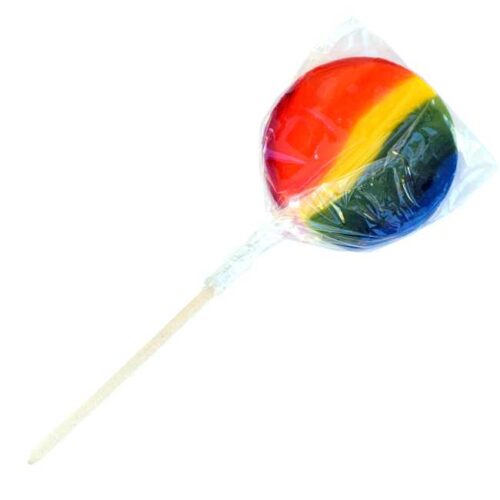 50 g kjærlighet på pinne (sukkertøy), i alle regnbuens farger