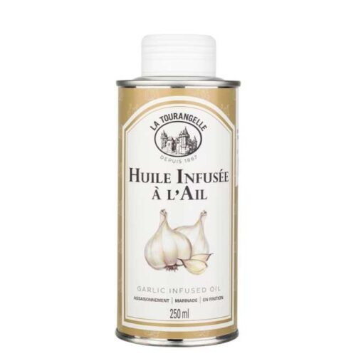 250 ml hvitløkolje i metallflaske, produsert i Frankrike