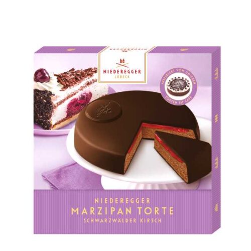 185 g marsipankake med kirsebærkrem og mørk sjokolade, fra Niederegger