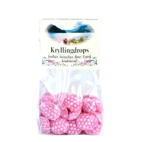 100 g kryllingdrops (fruktdrops med smak av jordbær, bringebær og fløte)
