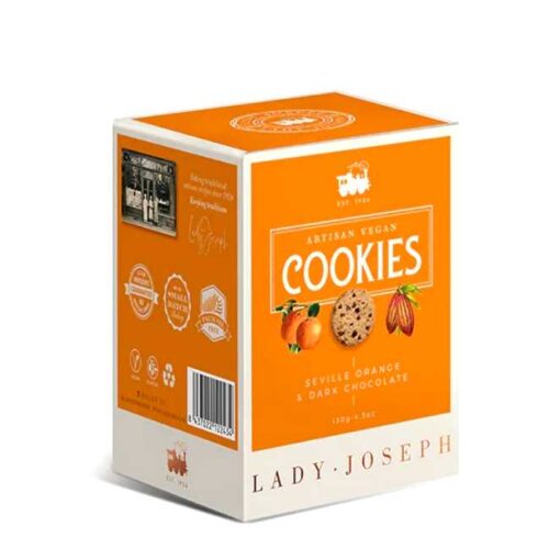130 g store småkaker med pomerans (bitterappelsin fra Sevilla) og mørk sjokolade